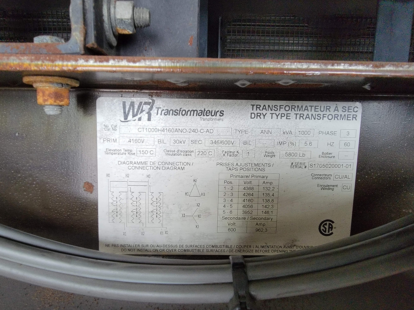 4160V - 600V, 1000KVA Underground Portable Substation for mines or tunnels