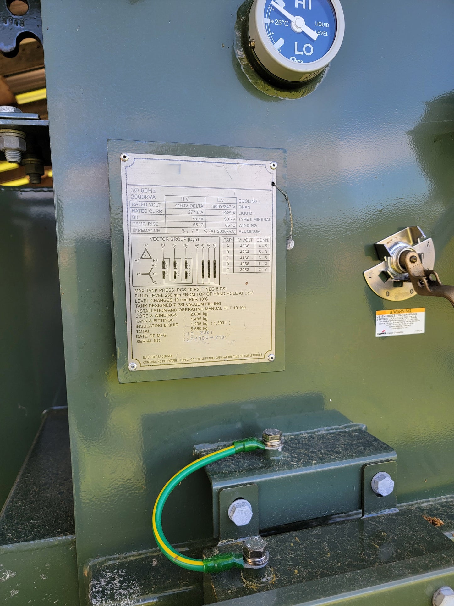 4160V to 600V Substation Power Transformer, 2000KVA, 2MVA, oil filled. In stock.